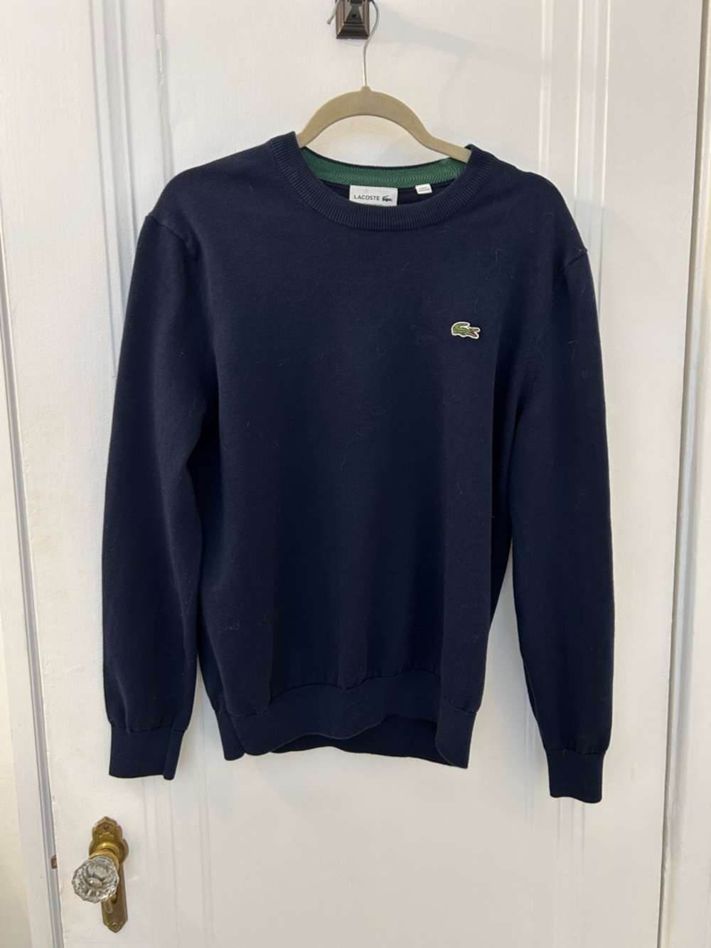 Lacoste Navy Crewneck Sweater with Green Crocodile Logo